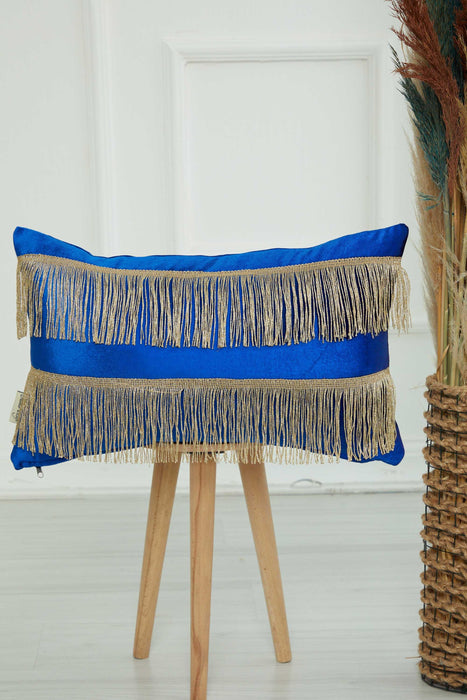 Double Lane Fringed Throw Pillow Cover, 20x12 Inches Large Decorative Pillow Cover for New Home Gift, Modern Home Pillow Designs,K-353 Sax Blue