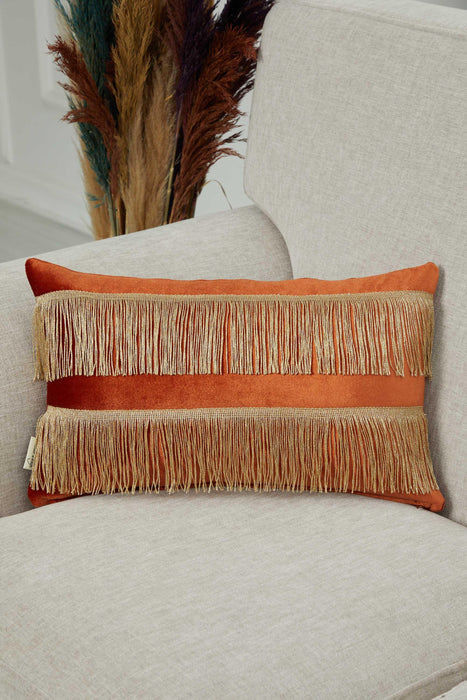 Double Lane Fringed Throw Pillow Cover, 20x12 Inches Large Decorative Pillow Cover for New Home Gift, Modern Home Pillow Designs,K-353 Tile Red