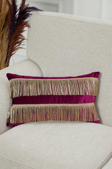 Double Lane Fringed Throw Pillow Cover, 20x12 Inches Large Decorative Pillow Cover for New Home Gift, Modern Home Pillow Designs,K-353 Purple