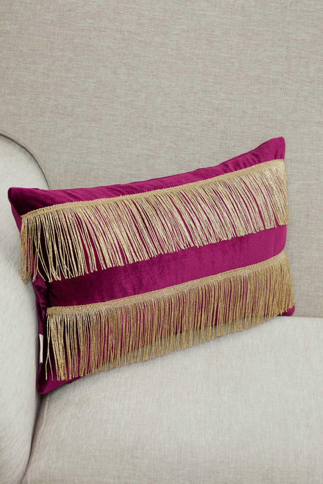 Double Lane Fringed Throw Pillow Cover, 20x12 Inches Large Decorative Pillow Cover for New Home Gift, Modern Home Pillow Designs,K-353 Purple