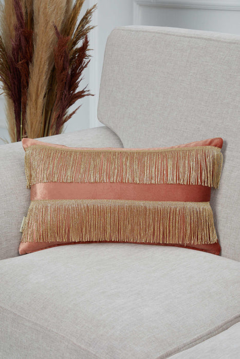 Double Lane Fringed Throw Pillow Cover, 20x12 Inches Large Decorative Pillow Cover for New Home Gift, Modern Home Pillow Designs,K-353 Salmon