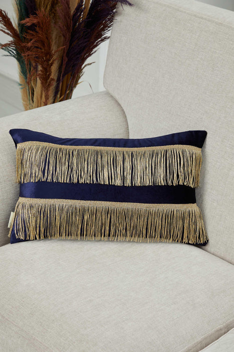 Double Lane Fringed Throw Pillow Cover, 20x12 Inches Large Decorative Pillow Cover for New Home Gift, Modern Home Pillow Designs,K-353 Navy Blue