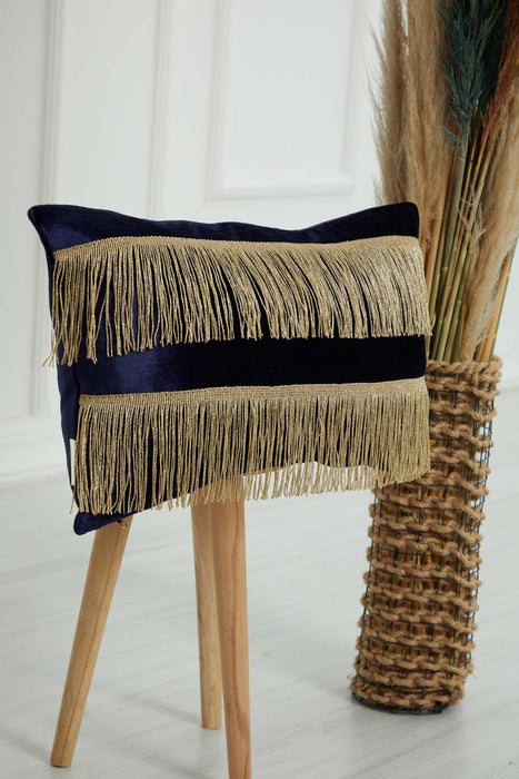 Double Lane Fringed Throw Pillow Cover, 20x12 Inches Large Decorative Pillow Cover for New Home Gift, Modern Home Pillow Designs,K-353 Navy Blue