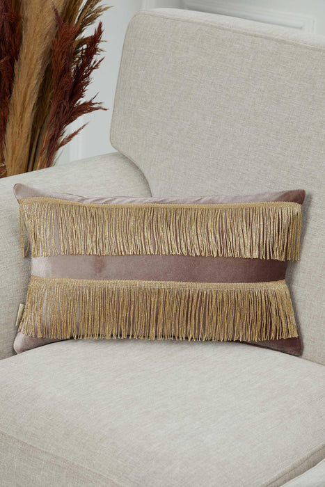 Double Lane Fringed Throw Pillow Cover, 20x12 Inches Large Decorative Pillow Cover for New Home Gift, Modern Home Pillow Designs,K-353 Mink