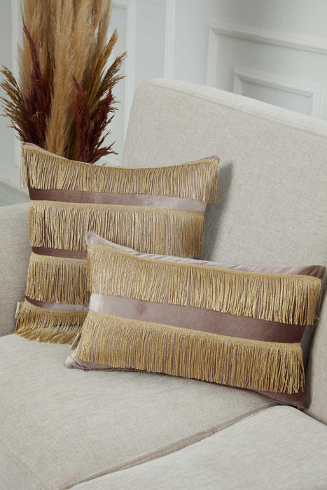 Double Lane Fringed Throw Pillow Cover, 20x12 Inches Large Decorative Pillow Cover for New Home Gift, Modern Home Pillow Designs,K-353 Mink