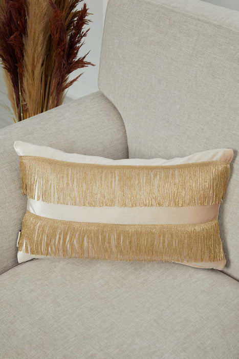 Double Lane Fringed Throw Pillow Cover, 20x12 Inches Large Decorative Pillow Cover for New Home Gift, Modern Home Pillow Designs,K-353 Beige