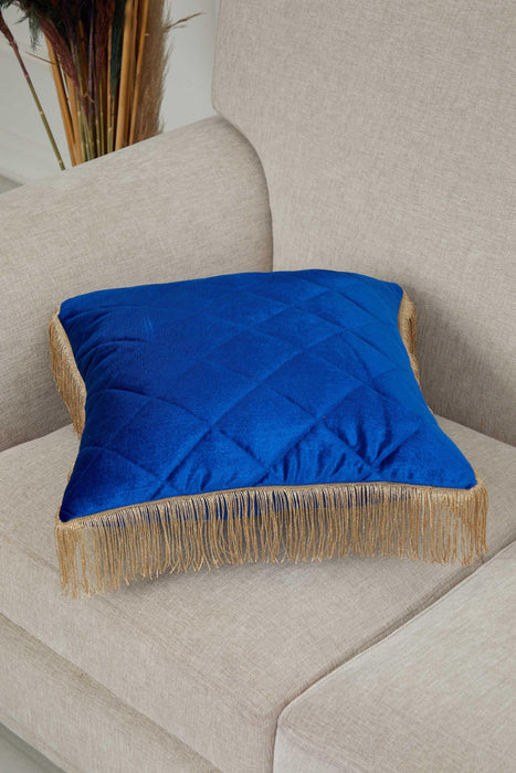 Square Long Fringe Pillow Cover, 18x18 Inches Lumbar Pillow Cover for Modern Home Decoration, Chic Fringe Throw Pillow Covering,K-355 Sax Blue