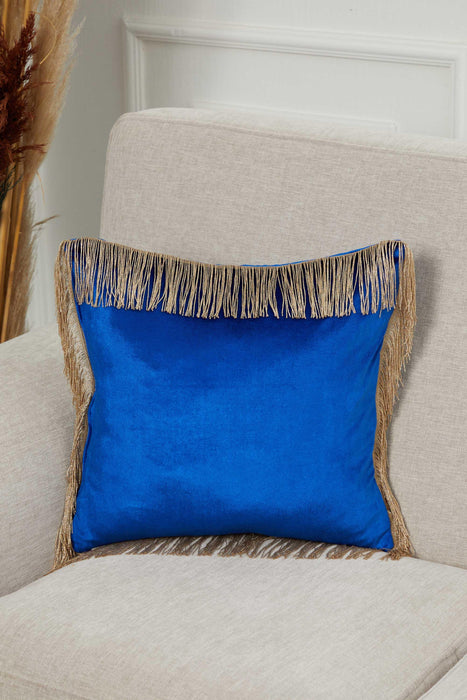Square Long Fringe Pillow Cover, 18x18 Inches Lumbar Pillow Cover for Modern Home Decoration, Chic Fringe Throw Pillow Covering,K-355 Sax Blue