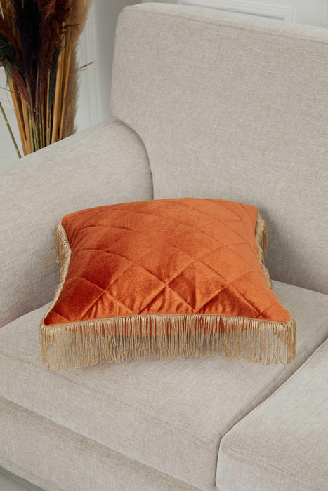 Square Long Fringe Pillow Cover, 18x18 Inches Lumbar Pillow Cover for Modern Home Decoration, Chic Fringe Throw Pillow Covering,K-355 Tile Red