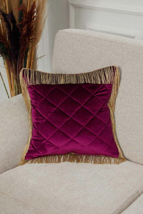 Square Long Fringe Pillow Cover, 18x18 Inches Lumbar Pillow Cover for Modern Home Decoration, Chic Fringe Throw Pillow Covering,K-355 Purple