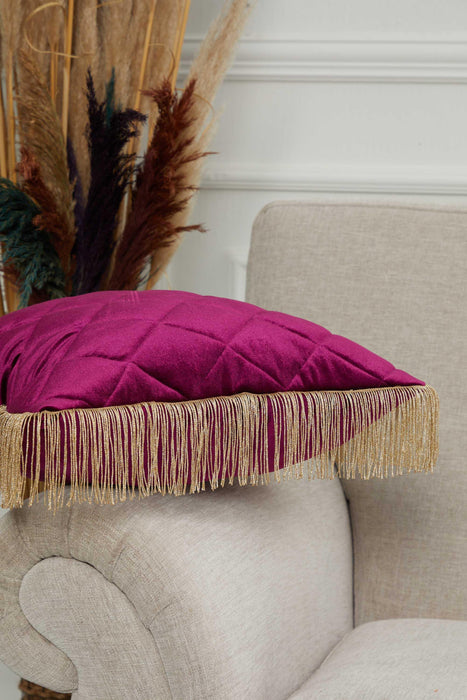 Square Long Fringe Pillow Cover, 18x18 Inches Lumbar Pillow Cover for Modern Home Decoration, Chic Fringe Throw Pillow Covering,K-355 Purple