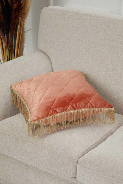 Square Long Fringe Pillow Cover, 18x18 Inches Lumbar Pillow Cover for Modern Home Decoration, Chic Fringe Throw Pillow Covering,K-355 Salmon