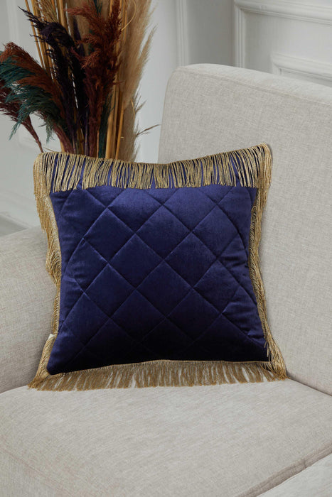 Square Long Fringe Pillow Cover, 18x18 Inches Lumbar Pillow Cover for Modern Home Decoration, Chic Fringe Throw Pillow Covering,K-355 Navy Blue