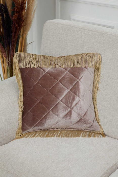 Square Long Fringe Pillow Cover, 18x18 Inches Lumbar Pillow Cover for Modern Home Decoration, Chic Fringe Throw Pillow Covering,K-355 Mink