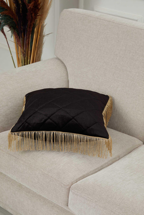 Square Long Fringe Pillow Cover, 18x18 Inches Lumbar Pillow Cover for Modern Home Decoration, Chic Fringe Throw Pillow Covering,K-355 Black