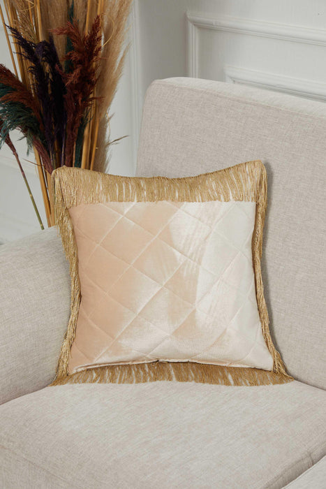 Square Long Fringe Pillow Cover, 18x18 Inches Lumbar Pillow Cover for Modern Home Decoration, Chic Fringe Throw Pillow Covering,K-355 Beige