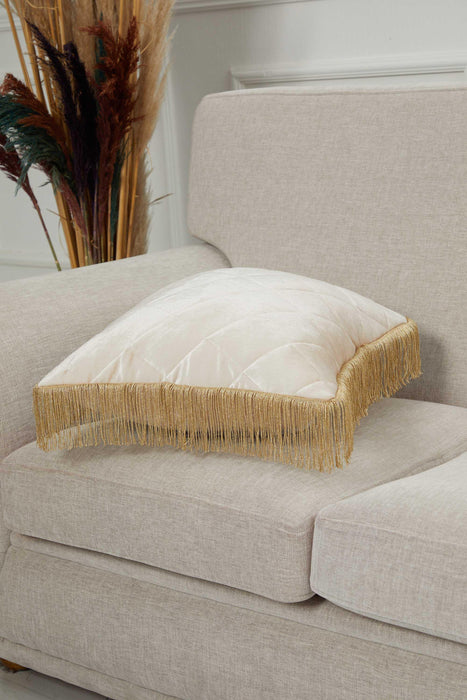 Square Long Fringe Pillow Cover, 18x18 Inches Lumbar Pillow Cover for Modern Home Decoration, Chic Fringe Throw Pillow Covering,K-355 Beige