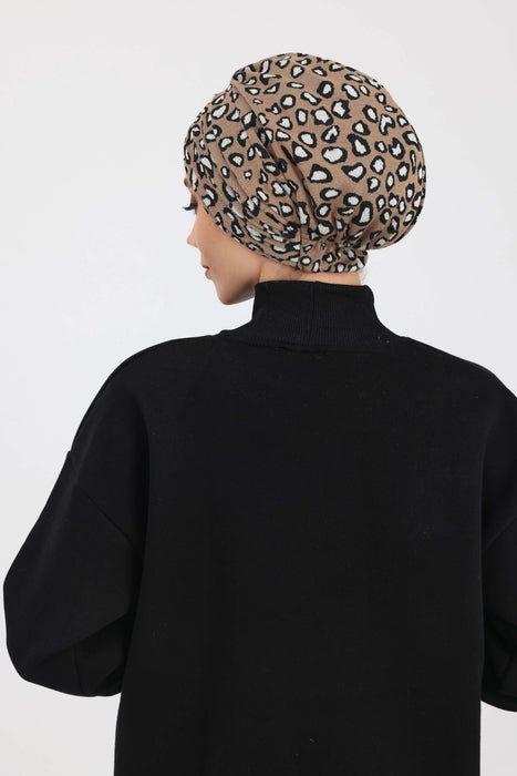 Chic Shirred Winter Turban Bonnet with Houndstooth & Leopard Prints, Cozy Patterned Winter Headwrap made from High Quality Fabric,B-13DIV