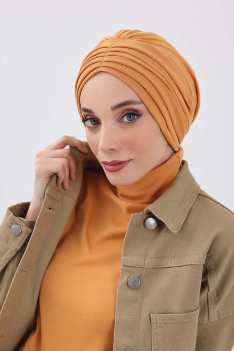 Stretchable Shirred Winter Turban Bonnet for Women, Warm and Stylish Headwrap, Soft Ribbed Winter Instant Turban Chemo Headwear,B-13RB