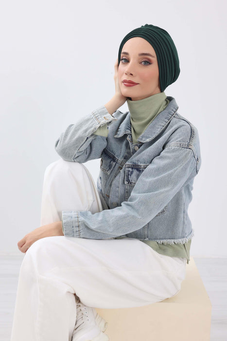 Stretchable Shirred Winter Turban Bonnet for Women, Warm and Stylish Headwrap, Soft Ribbed Winter Instant Turban Chemo Headwear,B-13RB