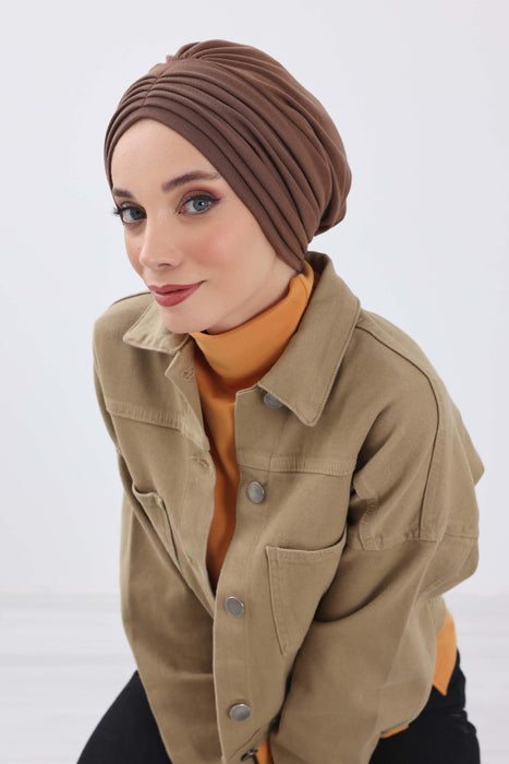 Stretchable Shirred Winter Turban Bonnet for Women, Warm and Stylish Headwrap, Soft Ribbed Winter Instant Turban Chemo Headwear,B-13RB