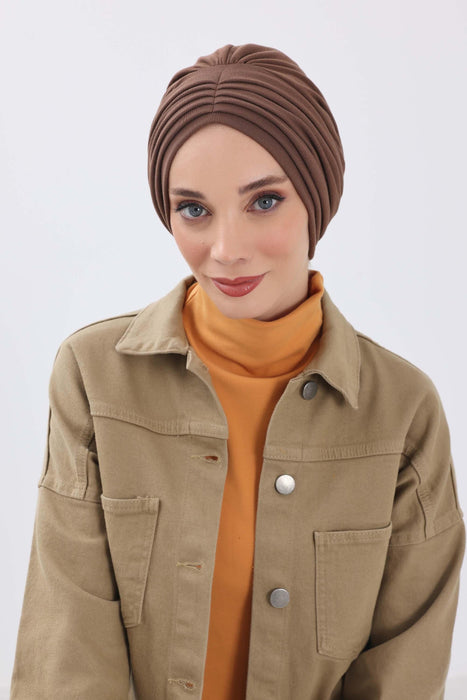 Stretchable Shirred Winter Turban Bonnet for Women, Warm and Stylish Headwrap, Soft Ribbed Winter Instant Turban Chemo Headwear,B-13RB