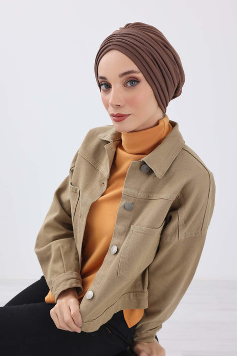 Stretchable Shirred Winter Turban Bonnet for Women, Warm and Stylish Headwrap, Soft Ribbed Winter Instant Turban Chemo Headwear,B-13RB