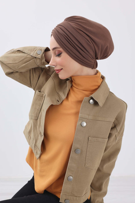 Stretchable Shirred Winter Turban Bonnet for Women, Warm and Stylish Headwrap, Soft Ribbed Winter Instant Turban Chemo Headwear,B-13RB