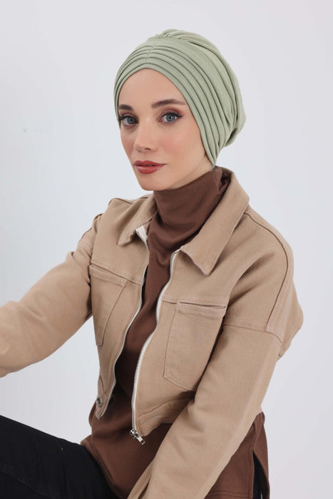 Stretchable Shirred Winter Turban Bonnet for Women, Warm and Stylish Headwrap, Soft Ribbed Winter Instant Turban Chemo Headwear,B-13RB