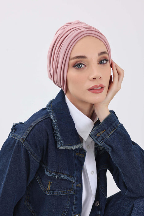 Stretchable Shirred Winter Turban Bonnet for Women, Warm and Stylish Headwrap, Soft Ribbed Winter Instant Turban Chemo Headwear,B-13RB