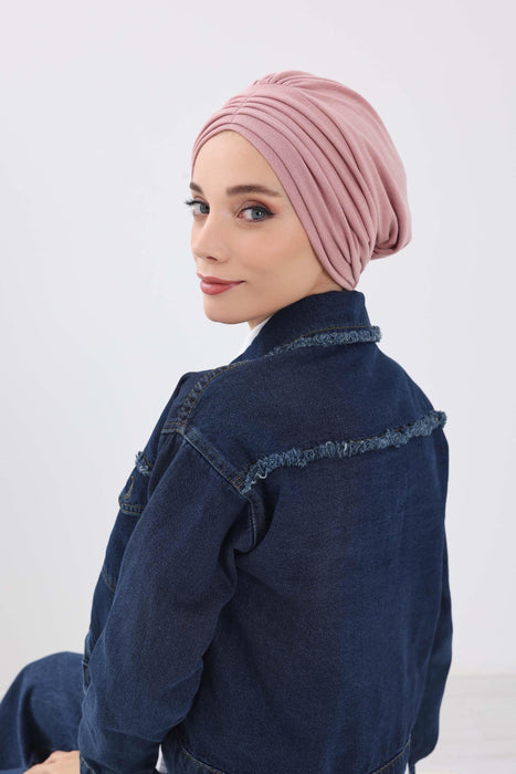 Stretchable Shirred Winter Turban Bonnet for Women, Warm and Stylish Headwrap, Soft Ribbed Winter Instant Turban Chemo Headwear,B-13RB