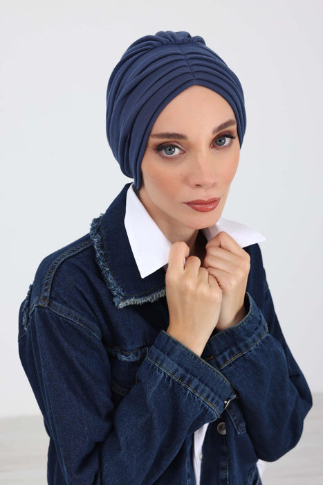 Stretchable Shirred Winter Turban Bonnet for Women, Warm and Stylish Headwrap, Soft Ribbed Winter Instant Turban Chemo Headwear,B-13RB