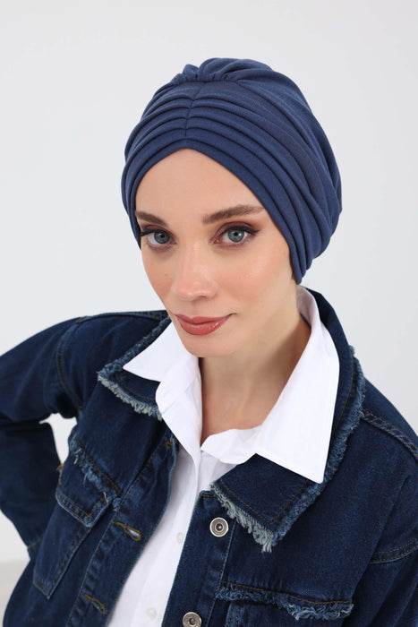 Stretchable Shirred Winter Turban Bonnet for Women, Warm and Stylish Headwrap, Soft Ribbed Winter Instant Turban Chemo Headwear,B-13RB