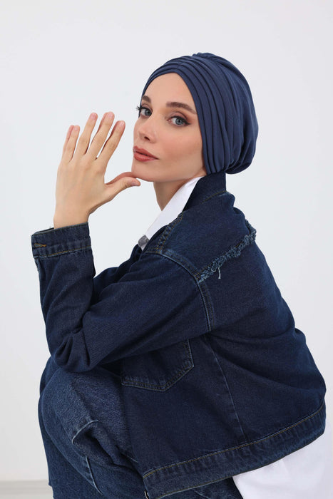 Stretchable Shirred Winter Turban Bonnet for Women, Warm and Stylish Headwrap, Soft Ribbed Winter Instant Turban Chemo Headwear,B-13RB