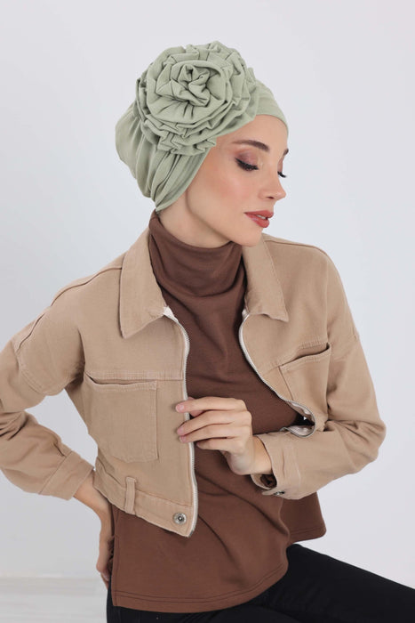 Stylish Rose Design Winter Bonnet for Women, Stretchable Ribbed Instant Turban for Cold Weather, Rose Accent Chemo Headwear,B-21RB