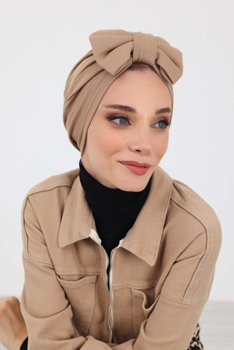 Winter Instant Turban with a Removable Big Bowtie, Stylish Chemo Headwear for Cold Weather, Comfortable High Quality Turban Bonnet,B-27IV