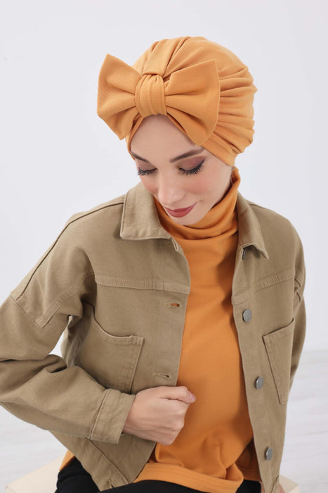 Comfortable Winter Turban Bonnet with Detachable Bowtie, One-Size Removable Bow Turban for Cold Weather, Cozy Ribbed Instant Turban,B-27RB