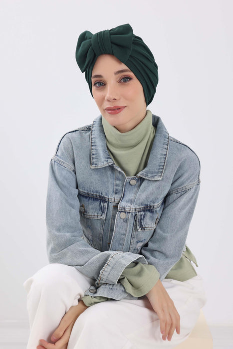 Comfortable Winter Turban Bonnet with Detachable Bowtie, One-Size Removable Bow Turban for Cold Weather, Cozy Ribbed Instant Turban,B-27RB