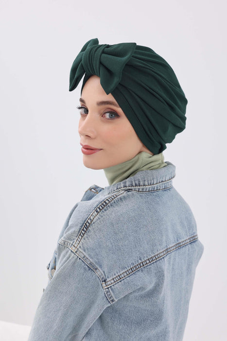 Comfortable Winter Turban Bonnet with Detachable Bowtie, One-Size Removable Bow Turban for Cold Weather, Cozy Ribbed Instant Turban,B-27RB