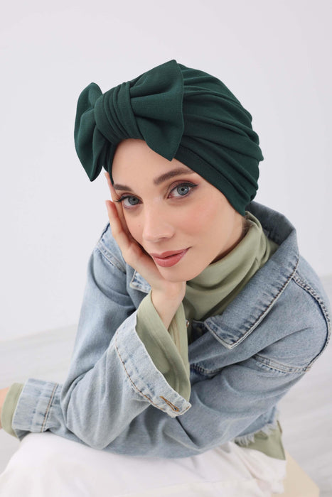 Comfortable Winter Turban Bonnet with Detachable Bowtie, One-Size Removable Bow Turban for Cold Weather, Cozy Ribbed Instant Turban,B-27RB