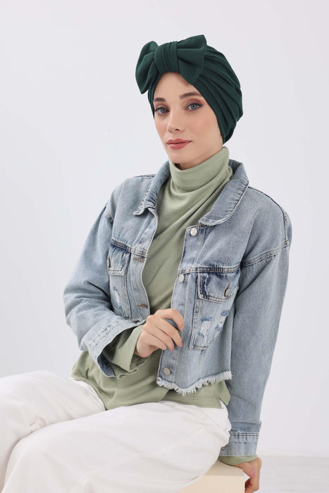 Comfortable Winter Turban Bonnet with Detachable Bowtie, One-Size Removable Bow Turban for Cold Weather, Cozy Ribbed Instant Turban,B-27RB