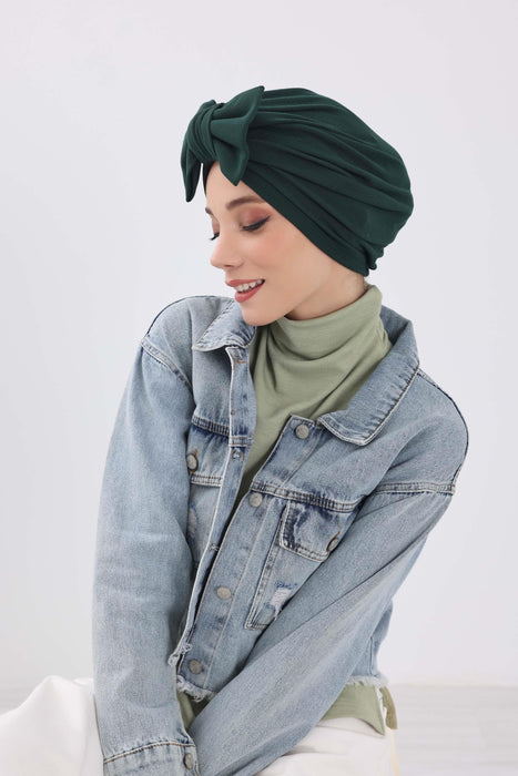 Comfortable Winter Turban Bonnet with Detachable Bowtie, One-Size Removable Bow Turban for Cold Weather, Cozy Ribbed Instant Turban,B-27RB