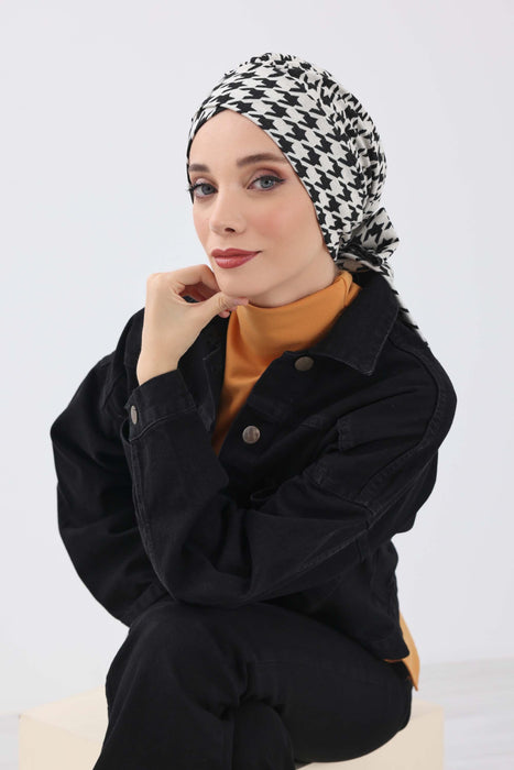 Patterned Winter Turban Bonnet with Back-Tie, Cozy Polyviscose Headwrap for Women, Houndstooth & Leopard Print Instant Turban Bonnet,B-31DIV