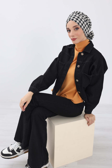 Patterned Winter Turban Bonnet with Back-Tie, Cozy Polyviscose Headwrap for Women, Houndstooth & Leopard Print Instant Turban Bonnet,B-31DIV