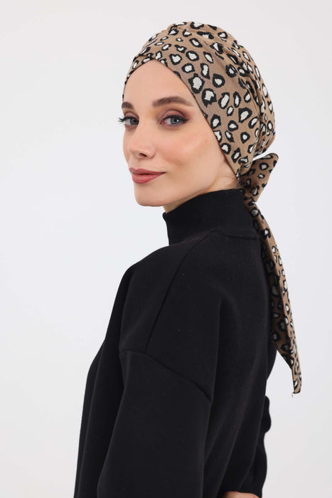 Patterned Winter Turban Bonnet with Back-Tie, Cozy Polyviscose Headwrap for Women, Houndstooth & Leopard Print Instant Turban Bonnet,B-31DIV