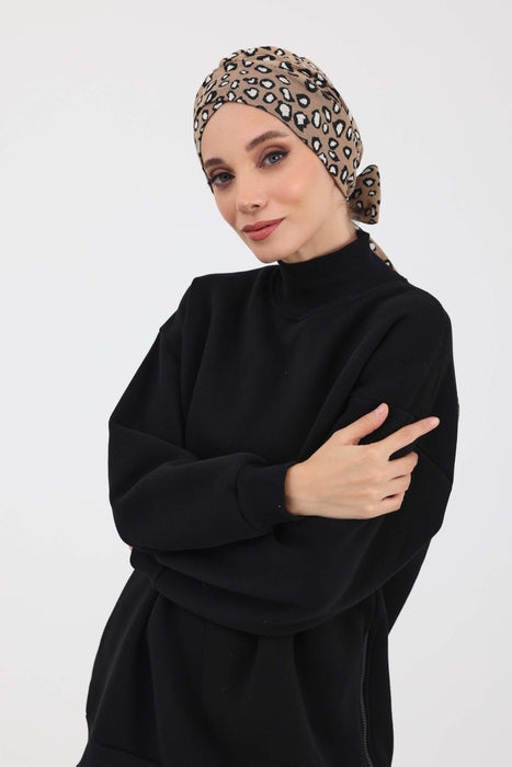 Patterned Winter Turban Bonnet with Back-Tie, Cozy Polyviscose Headwrap for Women, Houndstooth & Leopard Print Instant Turban Bonnet,B-31DIV