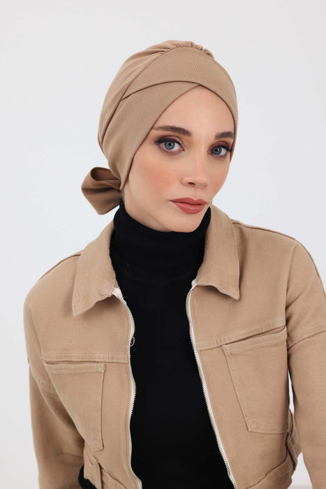 Elegant Cross-Stitch Winter Turban Bonnet for Women, Warm and Elegant Turban Bonnet with Belt at the Back Side,B-31IV