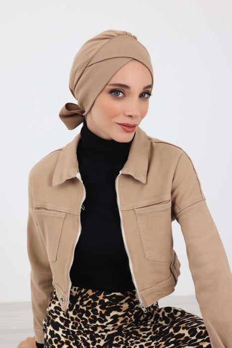 Elegant Cross-Stitch Winter Turban Bonnet for Women, Warm and Elegant Turban Bonnet with Belt at the Back Side,B-31IV