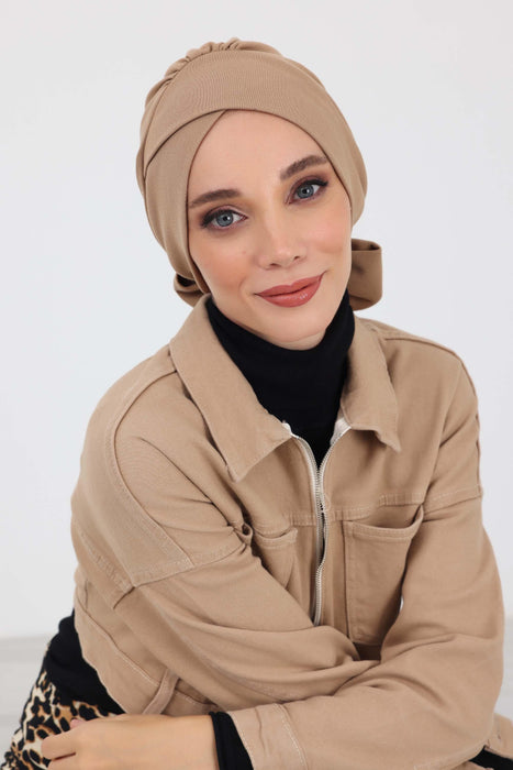 Elegant Cross-Stitch Winter Turban Bonnet for Women, Warm and Elegant Turban Bonnet with Belt at the Back Side,B-31IV