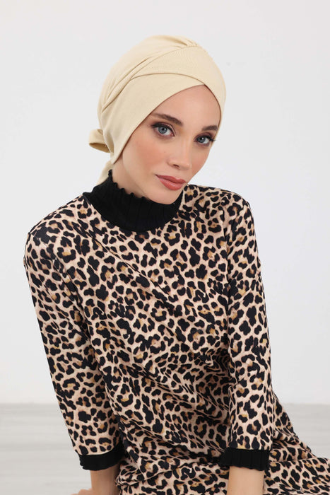 Stylish Winter Turban Bonnet with Back-Tie Belt, Soft Ribbed Polyviscose Headwrap for Cold Seasons, Warm Back-Tie Instant Turban,B-31RB